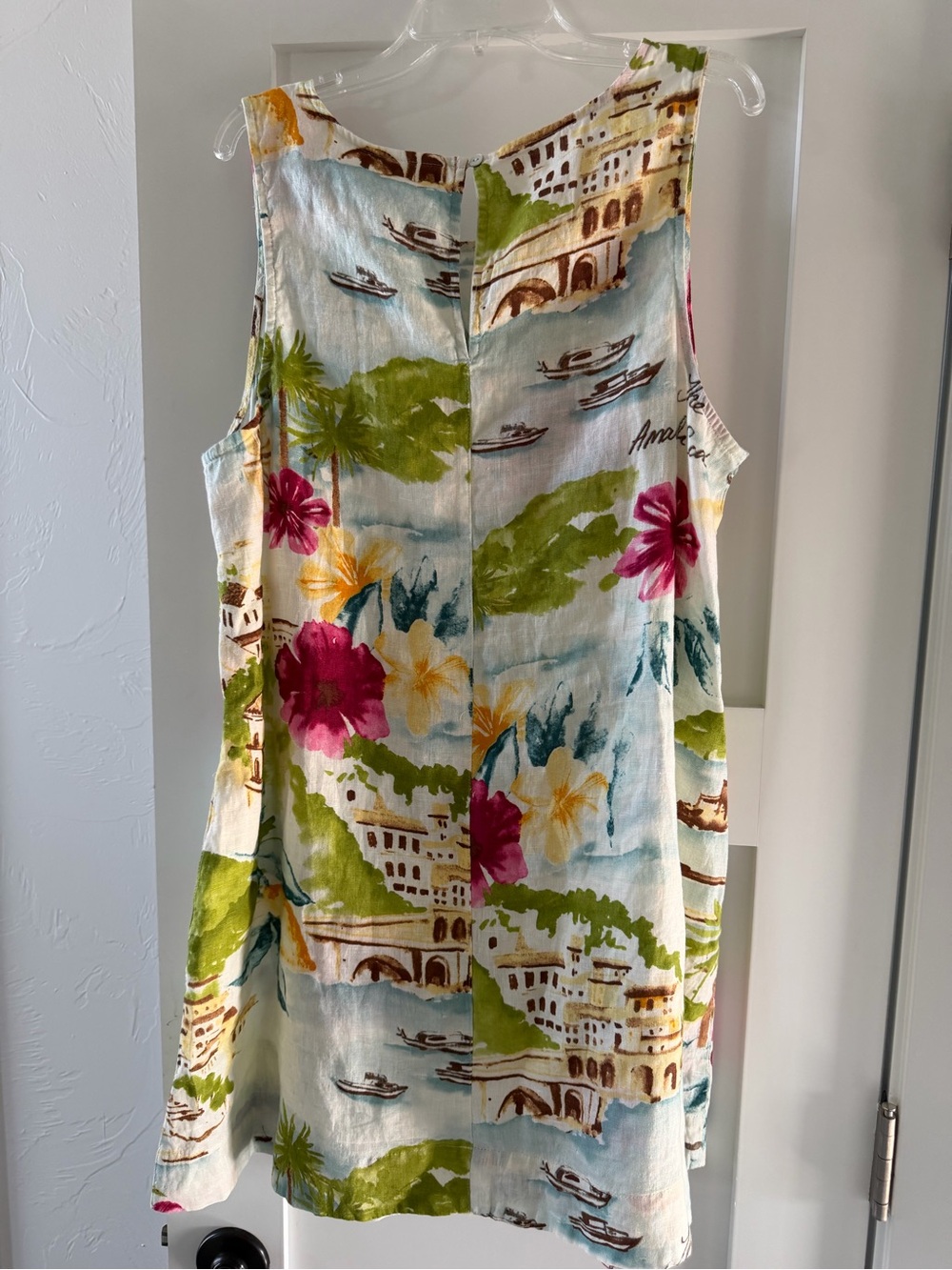 Cynthia Rowley Coastal Floral Linen Shift Dress Pockets Fuschia, Blue & Green - Picture 2 of 4
